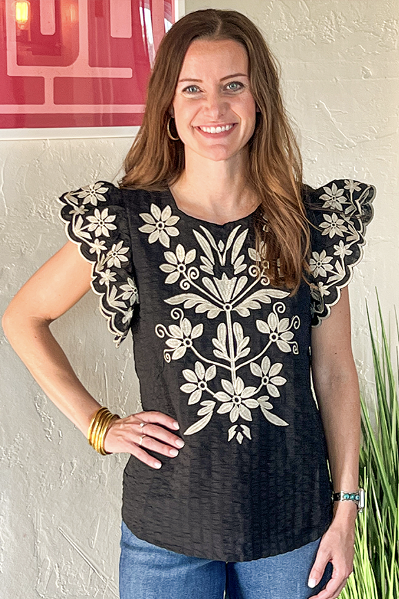 THML Black Embroidered Top