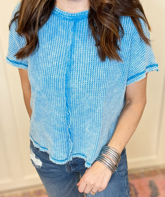 Feel Good Waffle Tee - Deep Sky