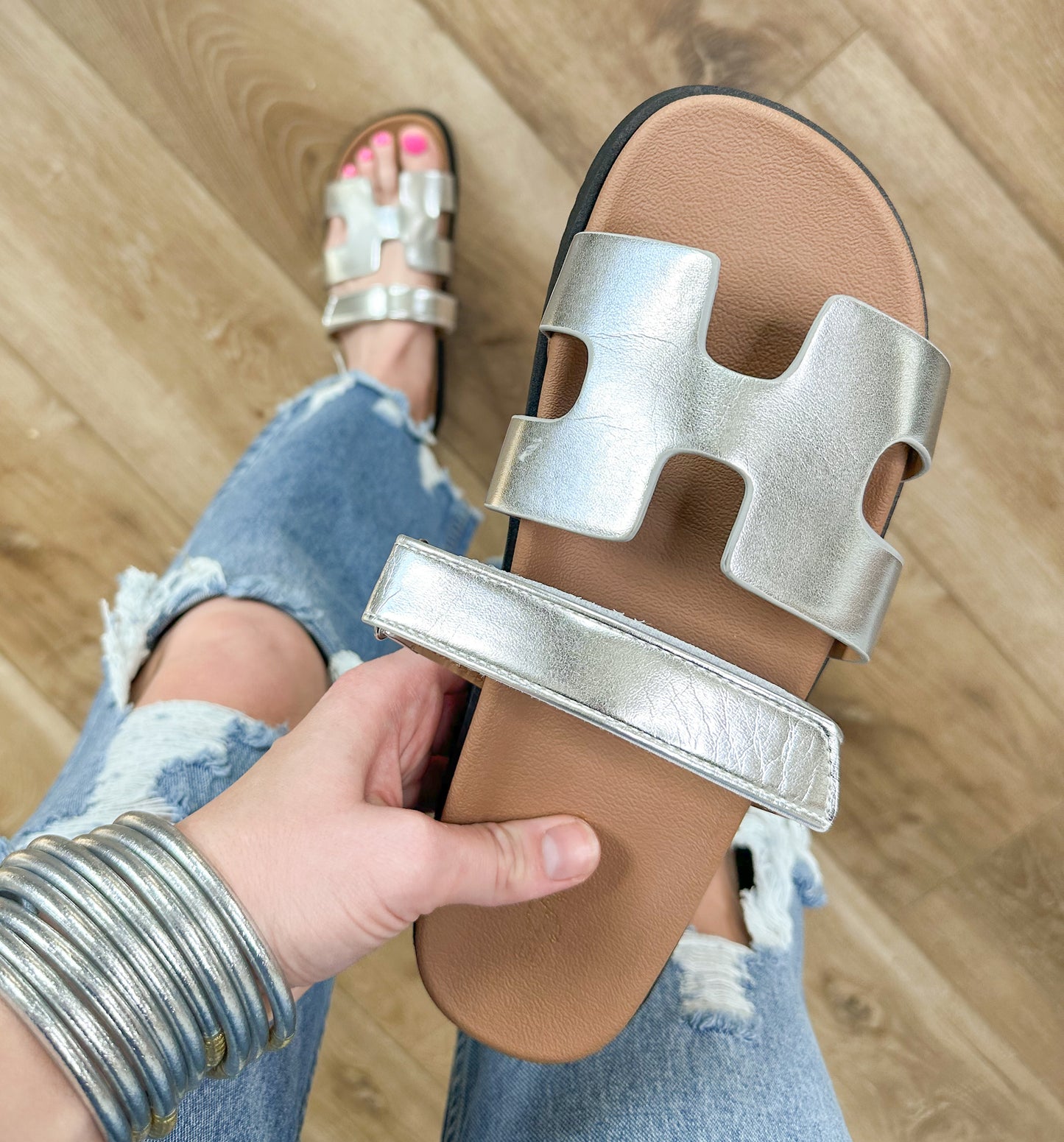 Metallic H Sandals