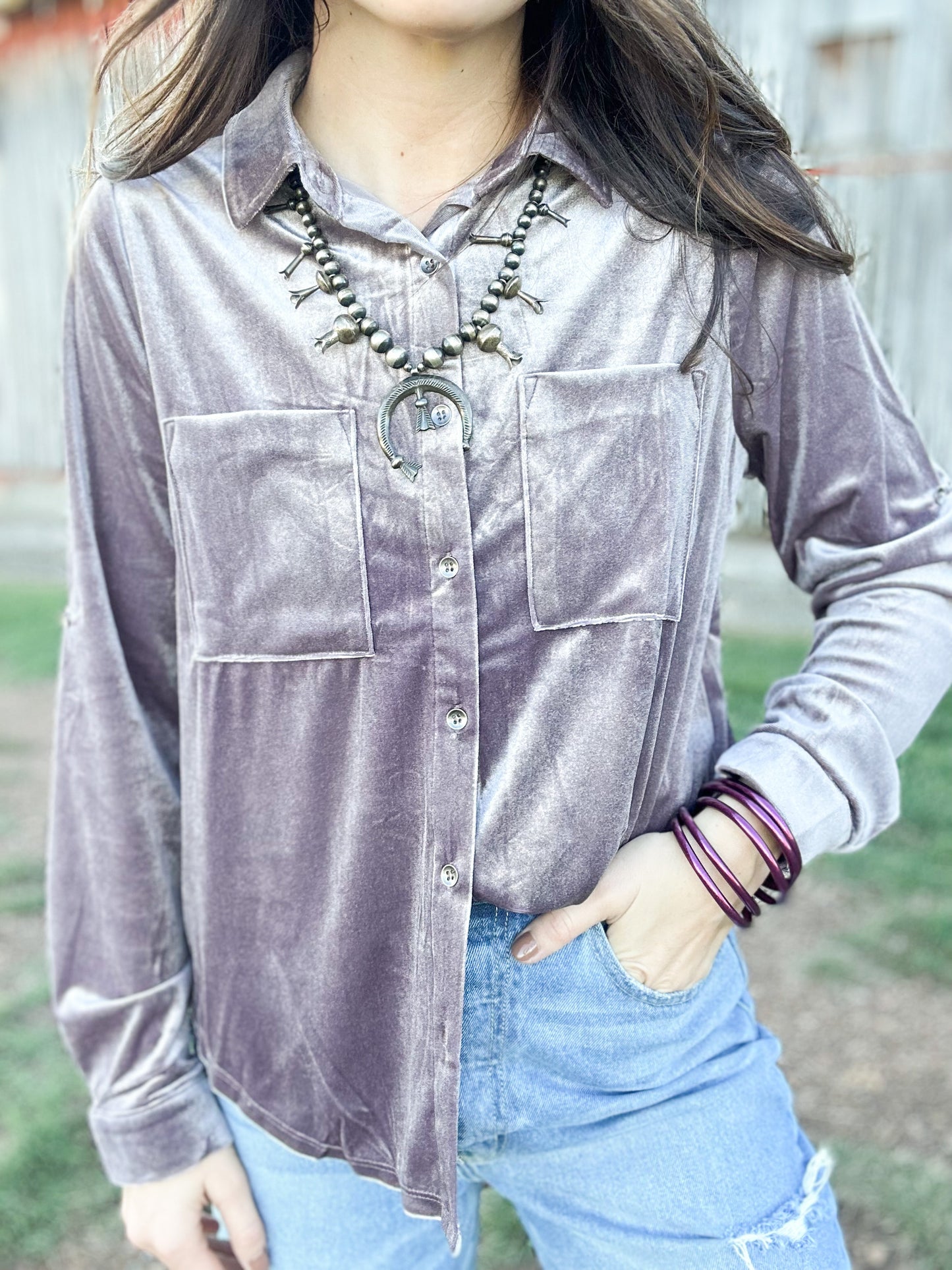 Purple Velvet Button Up