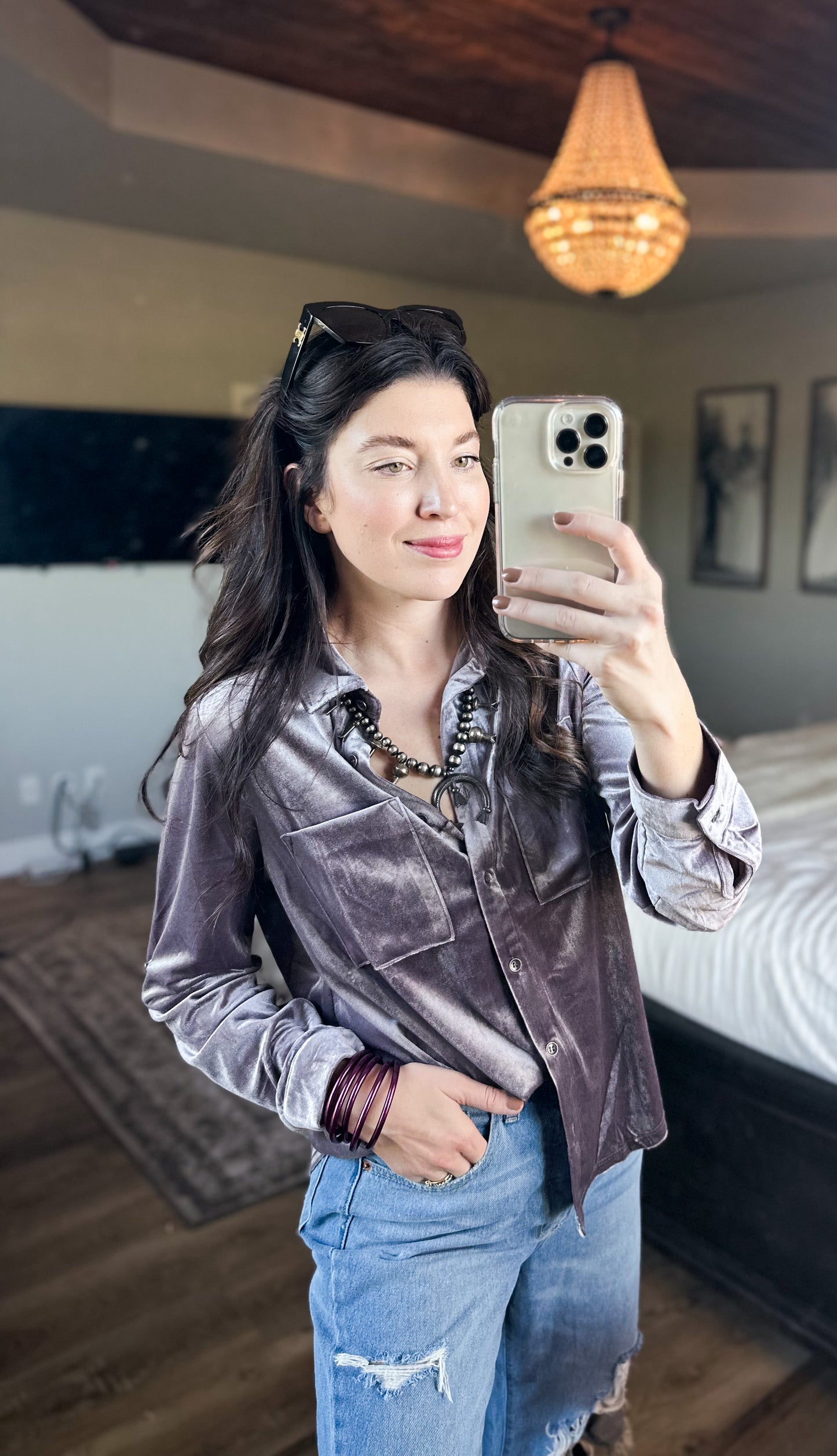 Purple Velvet Button Up