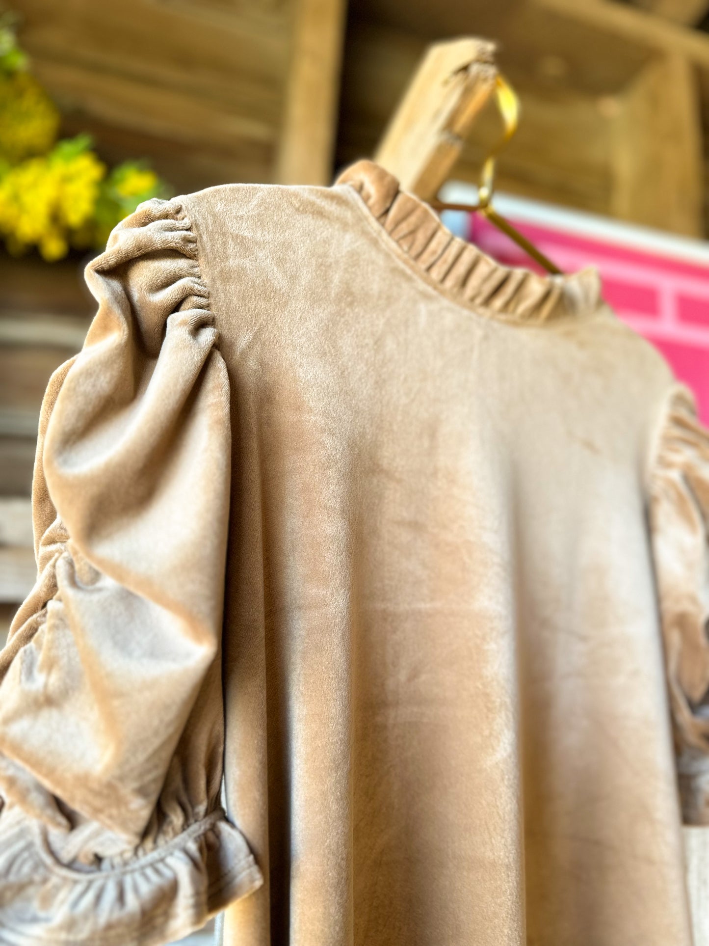 Ruffled Arm Velvet Top