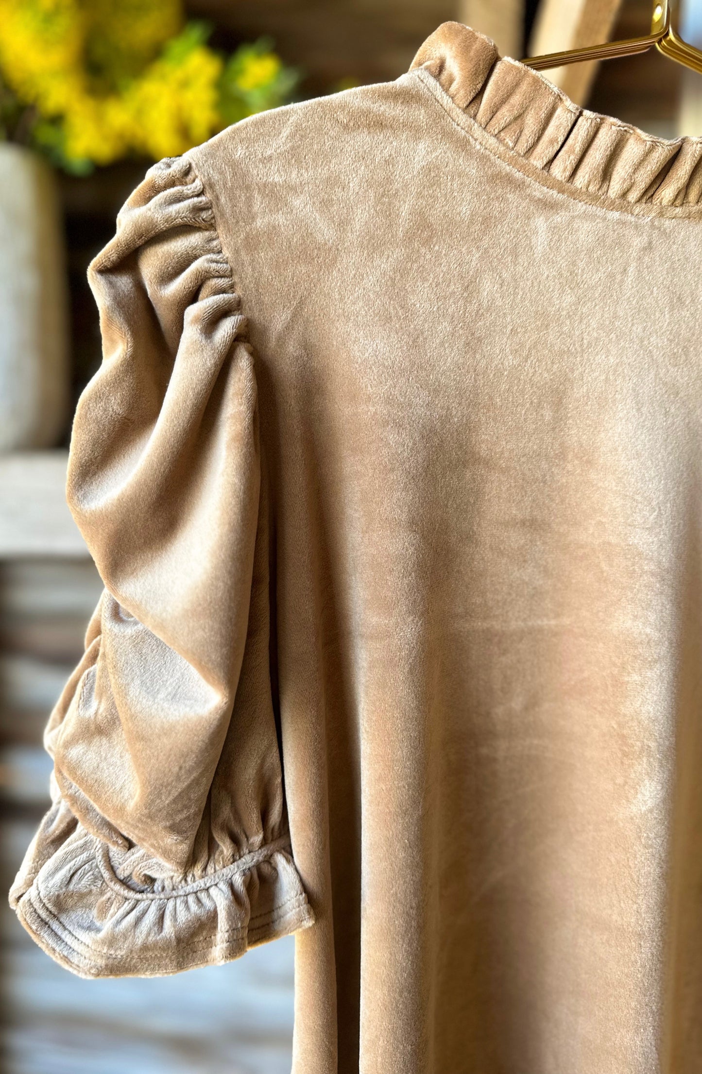 Ruffled Arm Velvet Top