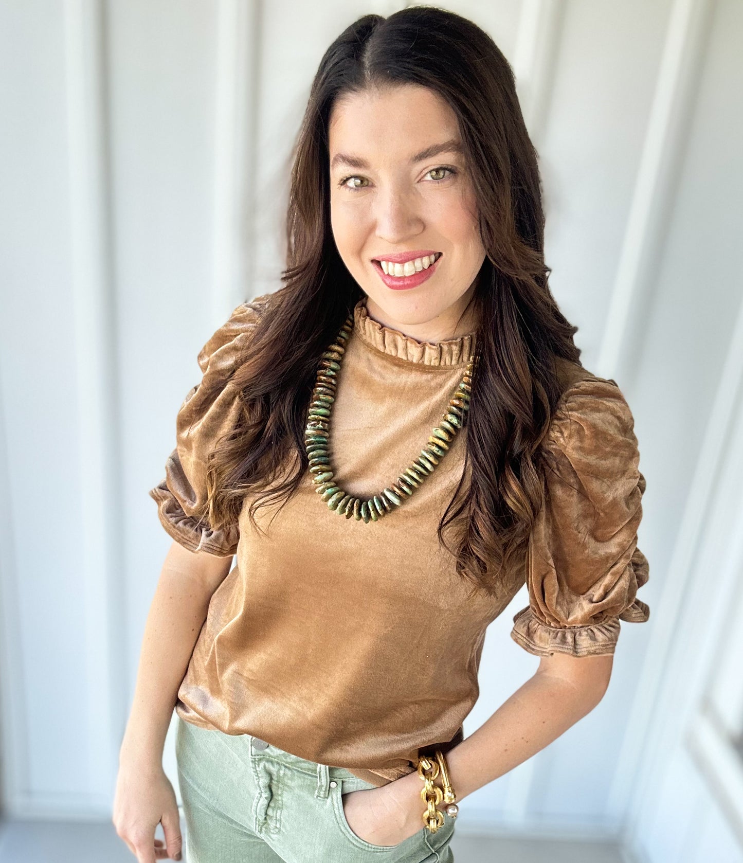 Ruffled Arm Velvet Top