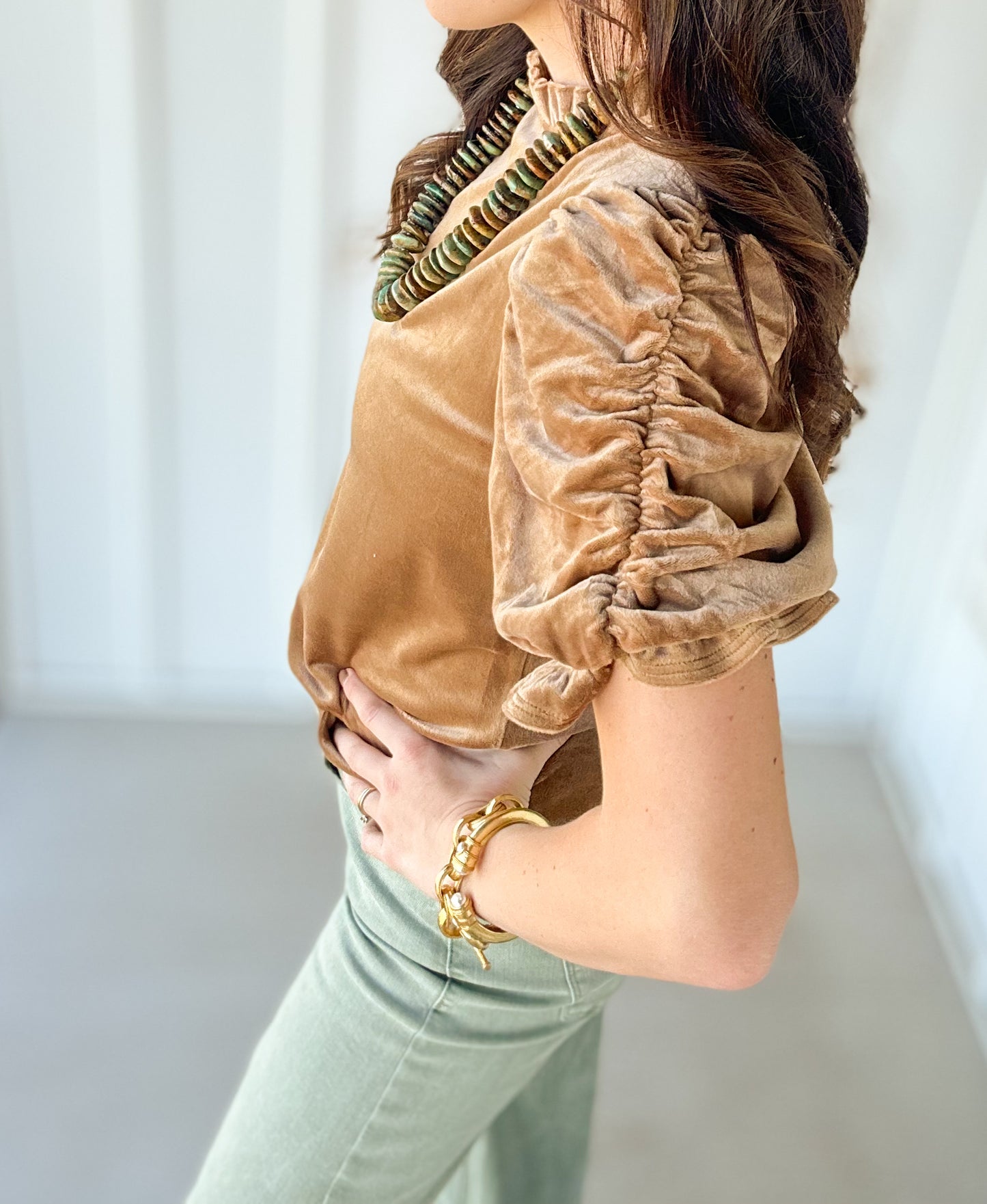 Ruffled Arm Velvet Top
