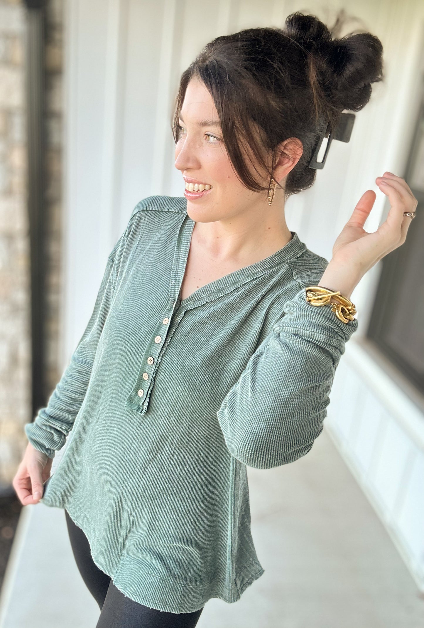 Green Washed Thermal Top