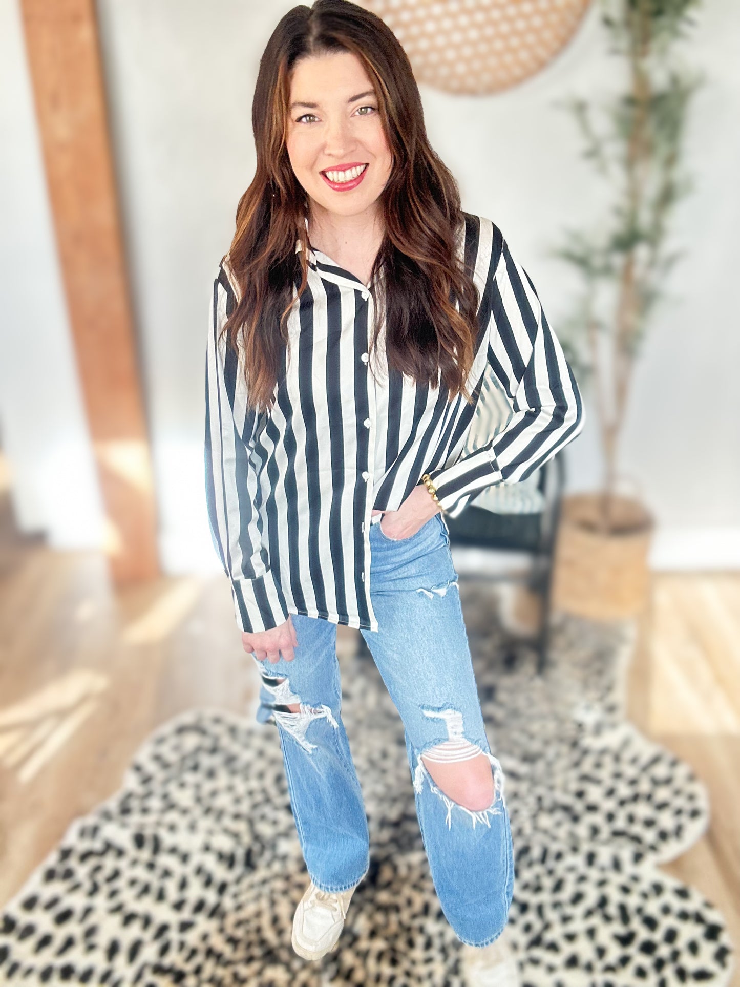 Stripe It Button Down Blouse