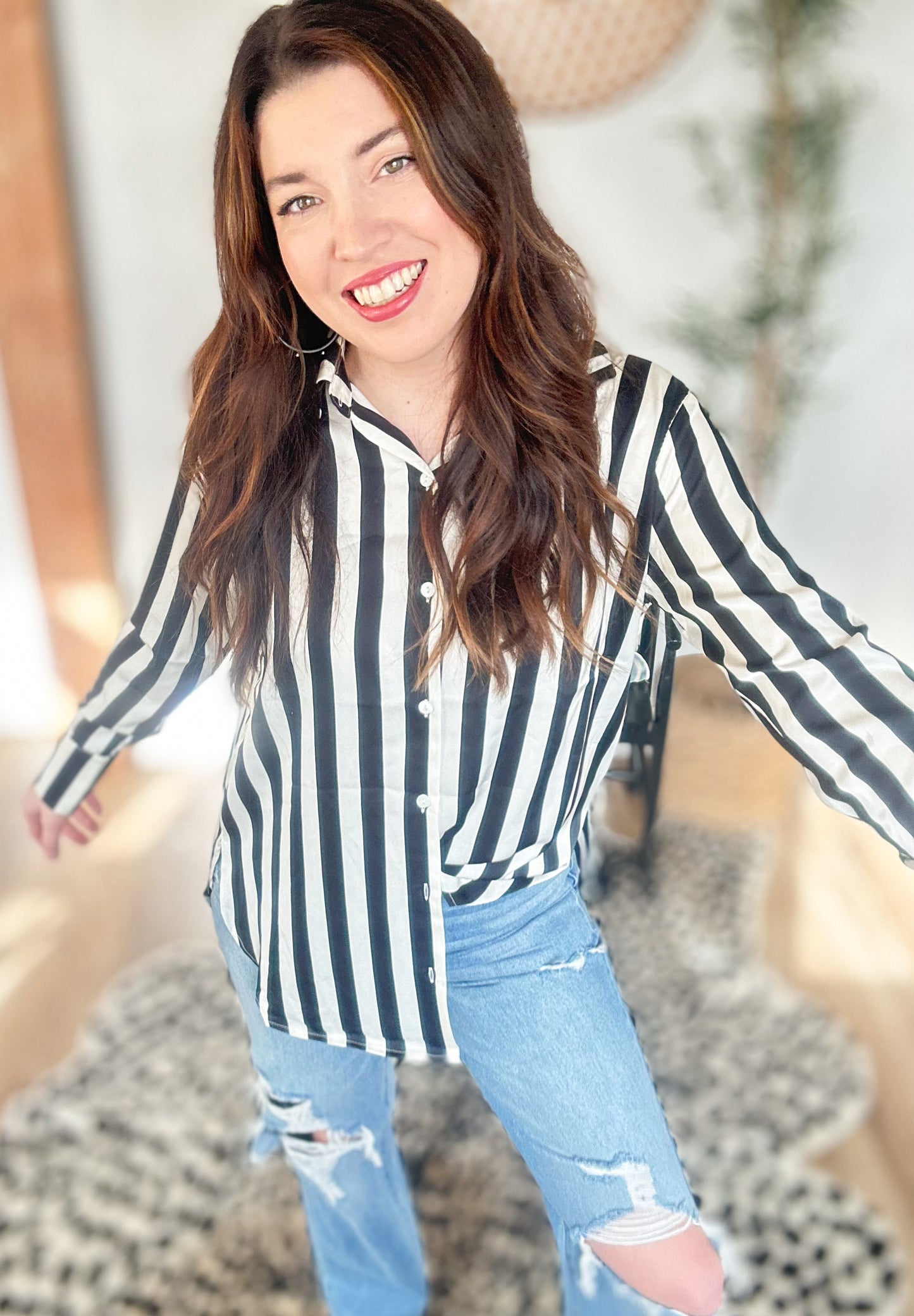 Stripe It Button Down Blouse
