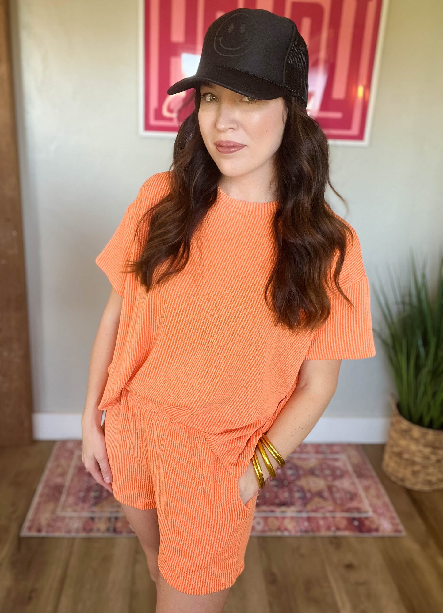 Orange Ribbed Short Set