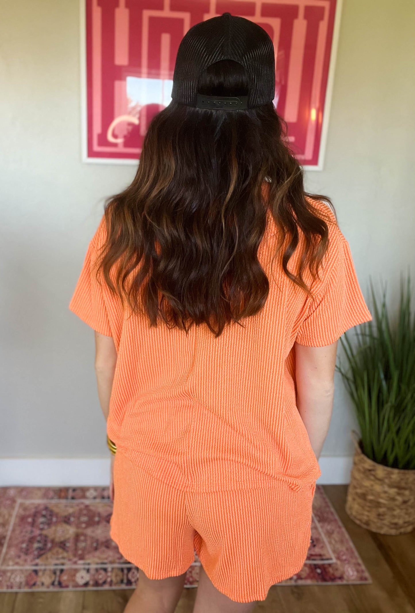 Orange Ribbed Short Set
