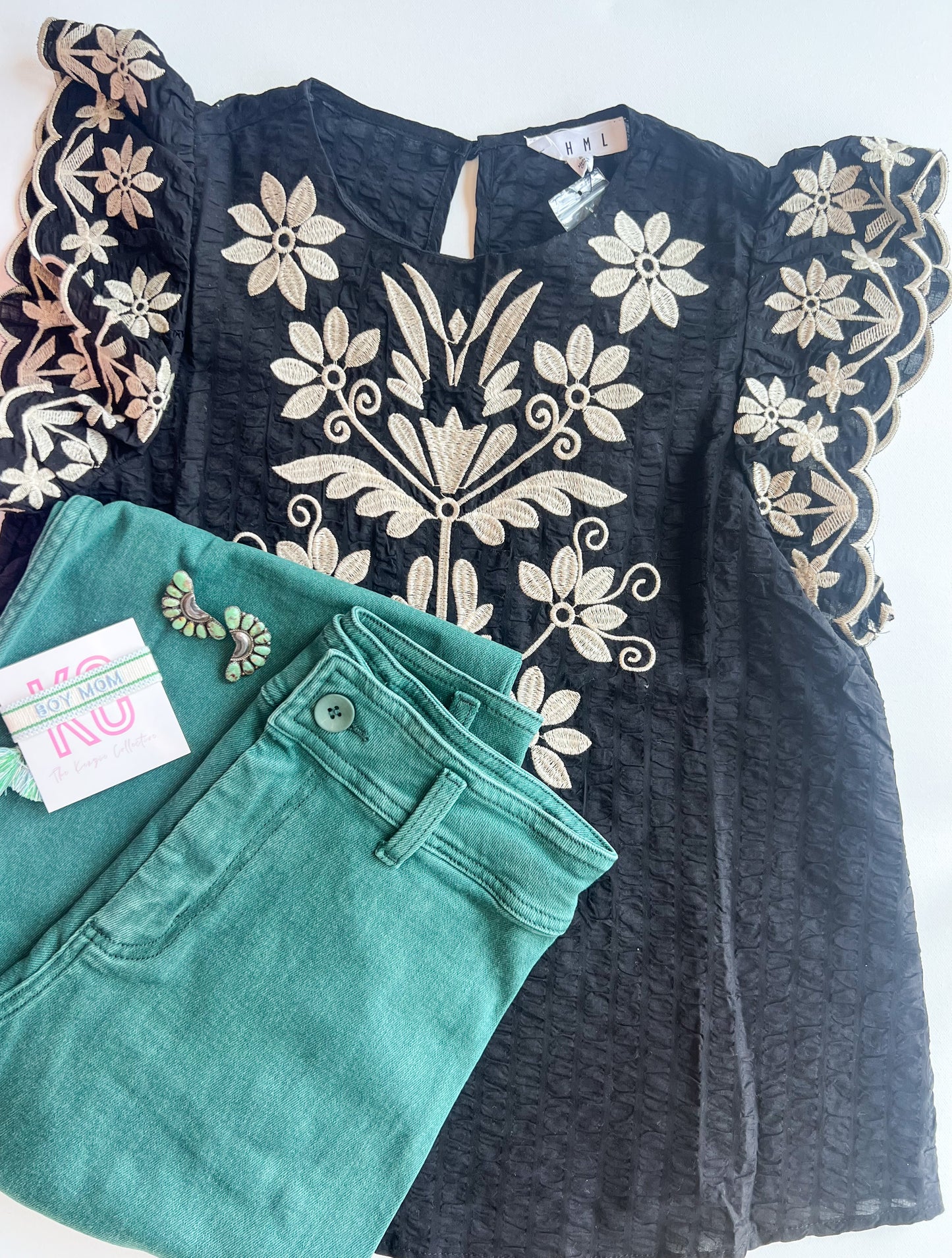THML Black Embroidered Top