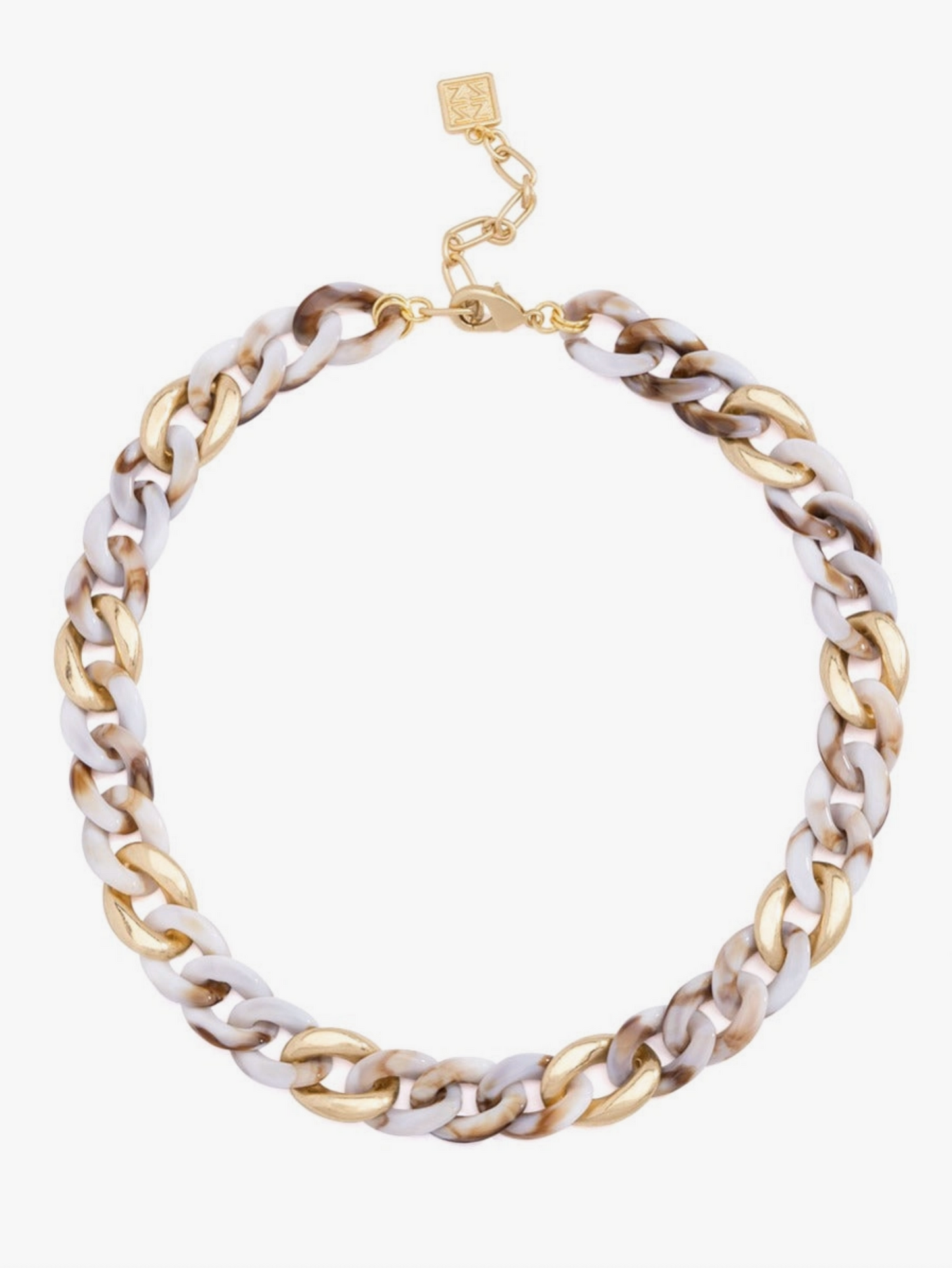 Marbled Beige Mixed Curb Chain Necklace