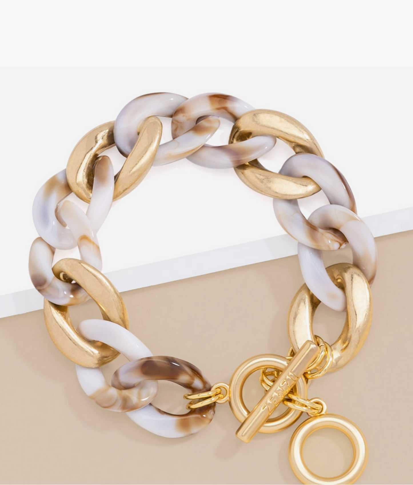 Marbled Beige Mixed Curb Chain Bracelet