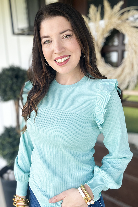Sky Blue Ruffle Shoulder Sweater