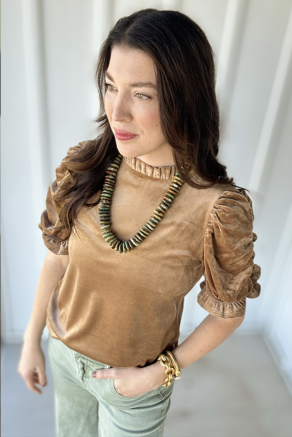 Ruffled Arm Velvet Top