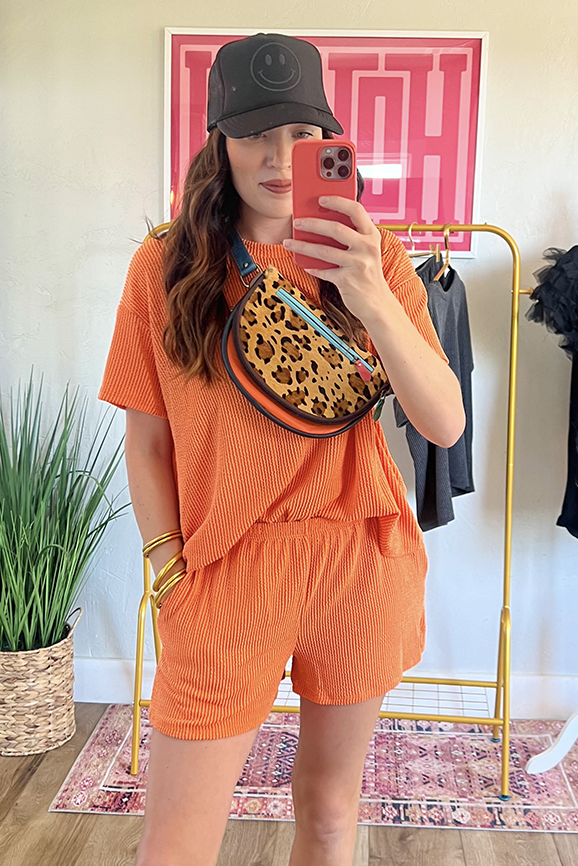 Orange Ribbed Short Set