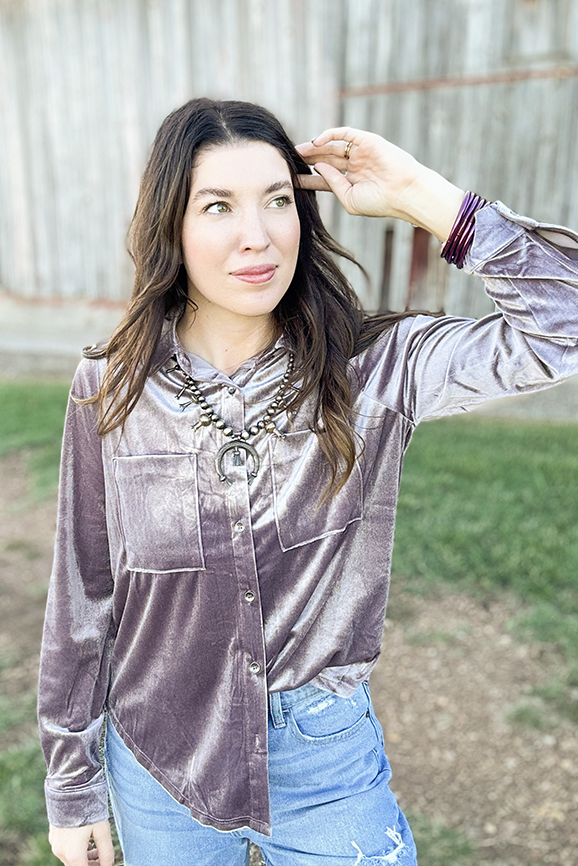 Purple Velvet Button Up