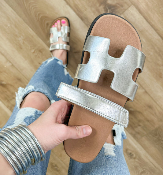 Metallic H Sandals