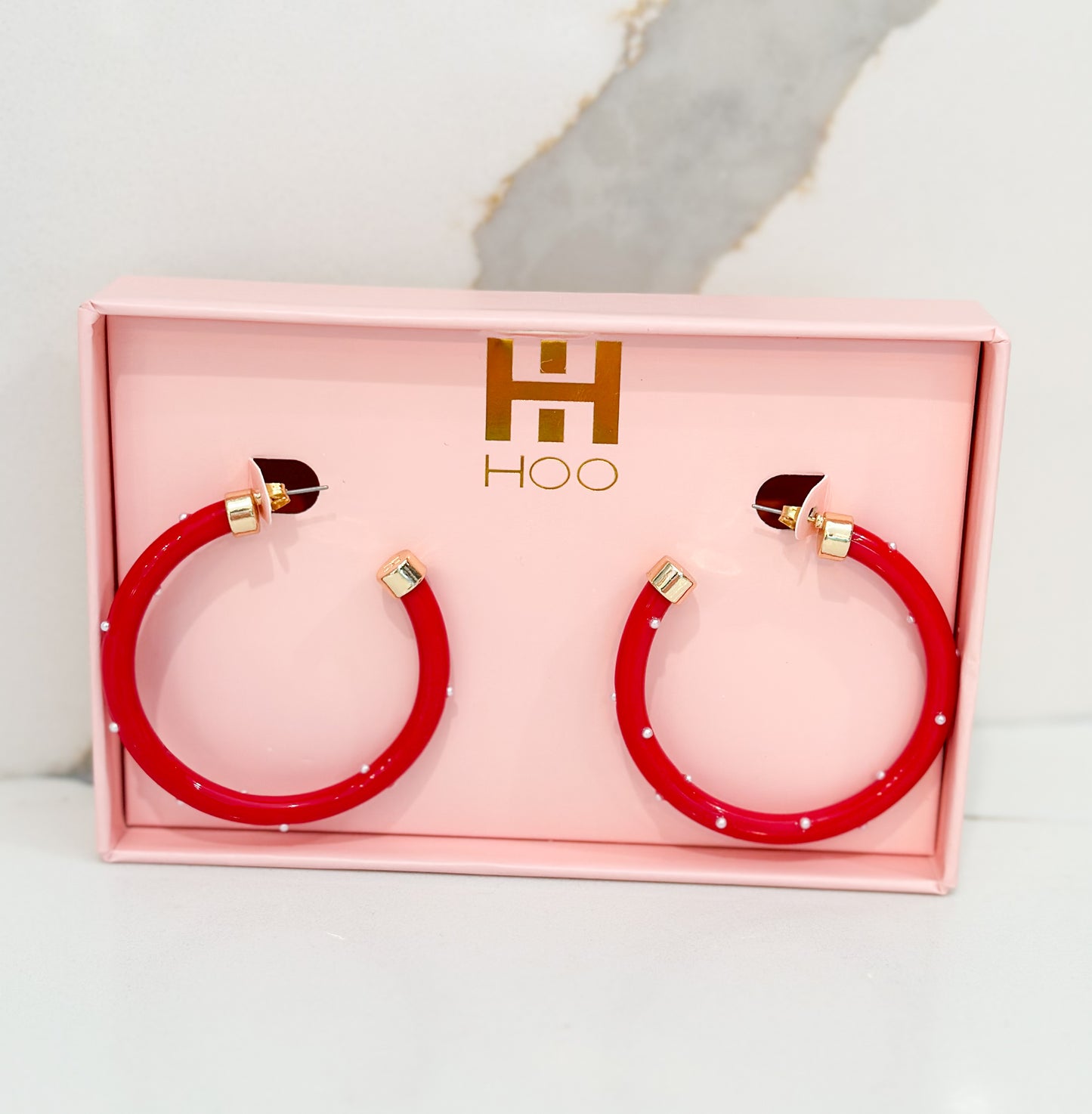 Red with Pearl Hoo Hoops - LARGE