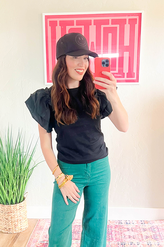 Black Flutter Sleeve Tee