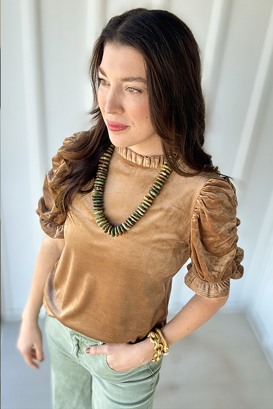 Ruffled Arm Velvet Top