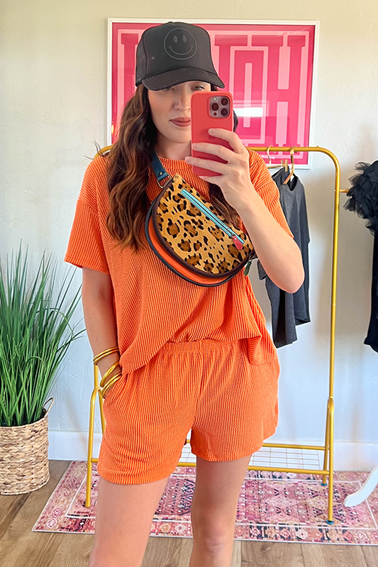 Orange Ribbed Short Set