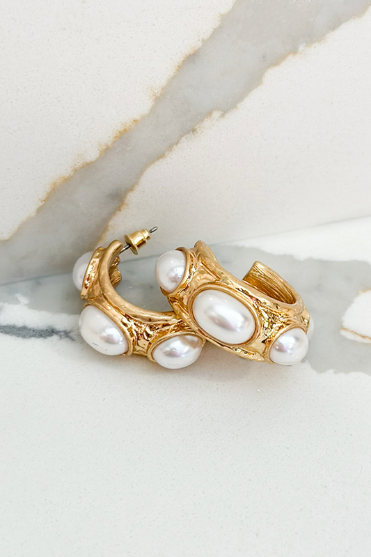 Gold Pearl Hoops