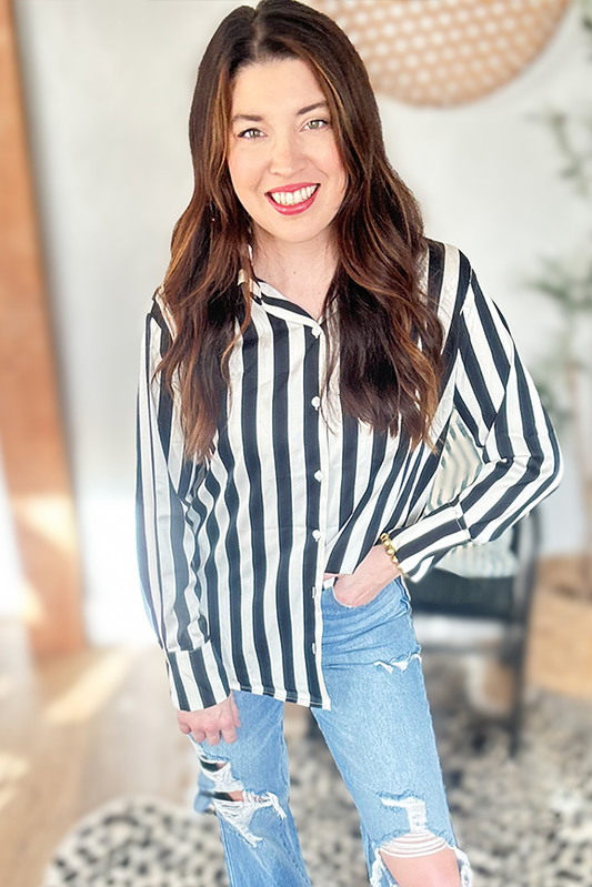 Stripe It Button Down Blouse